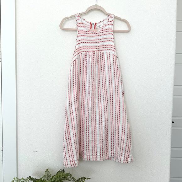 Lou & Grey Striped Sleeveless Dress with Orange Embroidered Dots, Size M - Picture 1 of 7